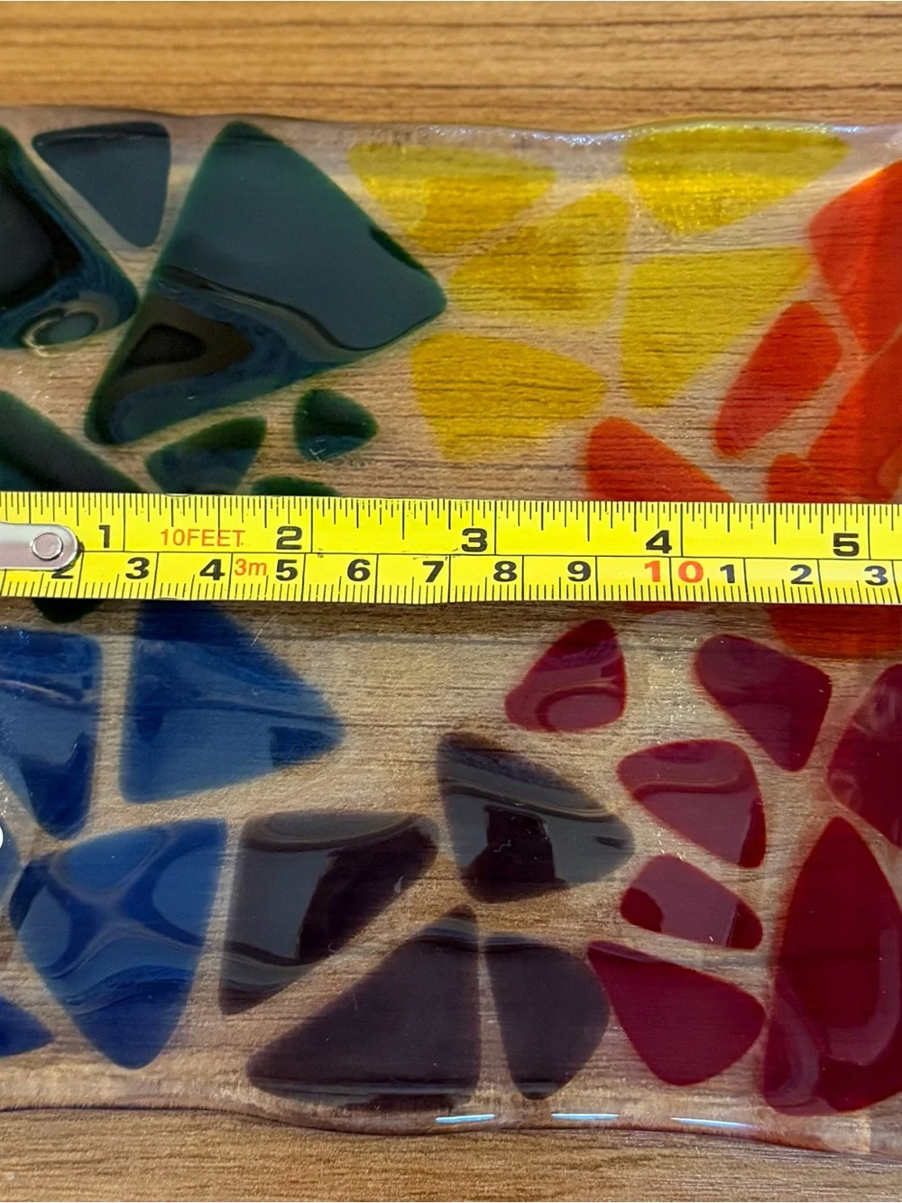 Handmade Fused Glass Mosaic Square Trinket Dish 5.5” Rainbow Colorful Art Deco